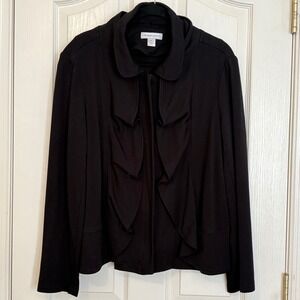 Christopher & Banks Womens Black Zip Front Ruffle Collar Jacket XL
